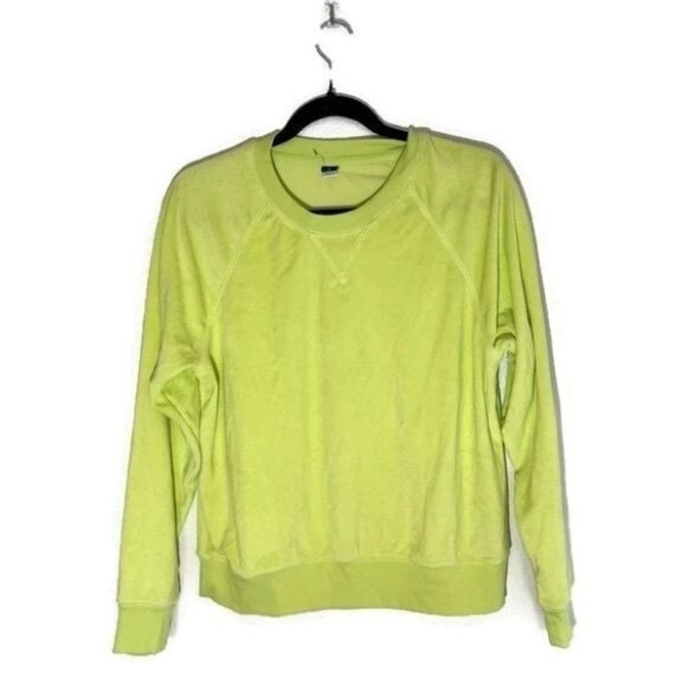 NWOT Old Navy Velour Sweatshirt Women Small Lime Soft Comfort Casual Minimalist